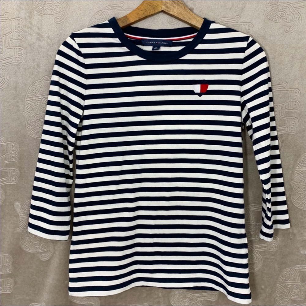 Tommy Hilfiger Navy Striped 3/4 Sleeve Heart Tee